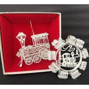 Winterlace by‎ Tamerlane Trains Christmas Ornaments Vintage Lot of 2
